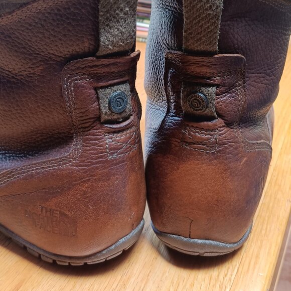 The North Face Purna Luxe Winter Boots Pebbled Leather Mid Calf Lace Up Brown Wo - Picture 11 of 12